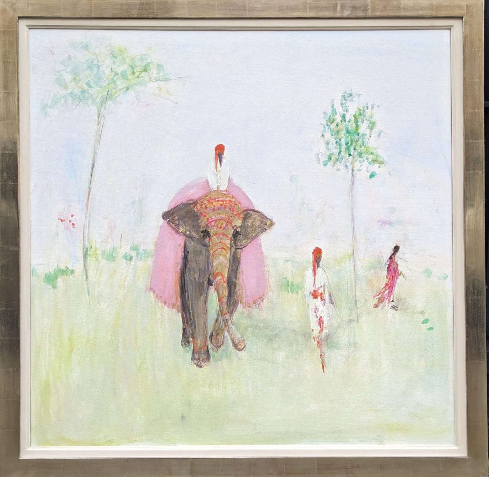 Ann Shrager NEAC, Elephant in Nettipattam with Two Mahouts and Woman in Sari