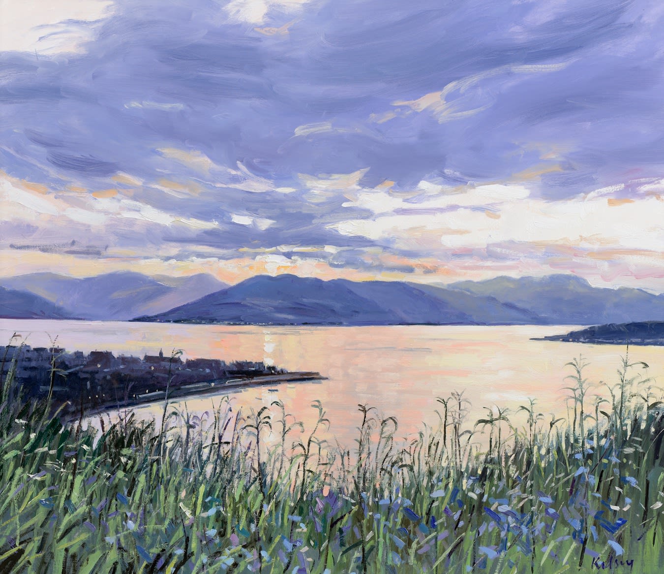 Robert Kelsey DA MUniv PAI FRSA, Gourock Sunset, with Bluebells