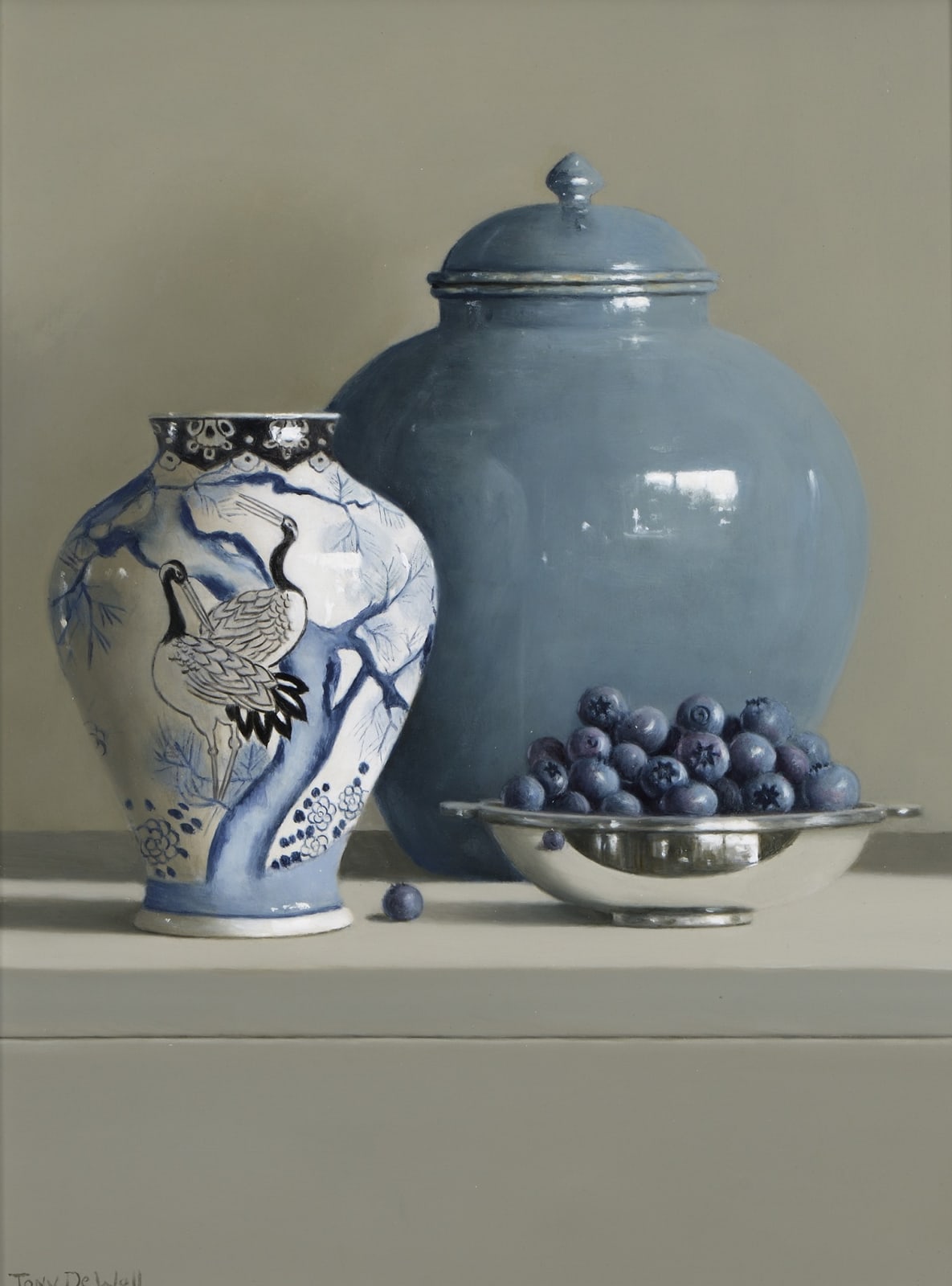 Tony de Wolf, Blueberries and Crane Vase