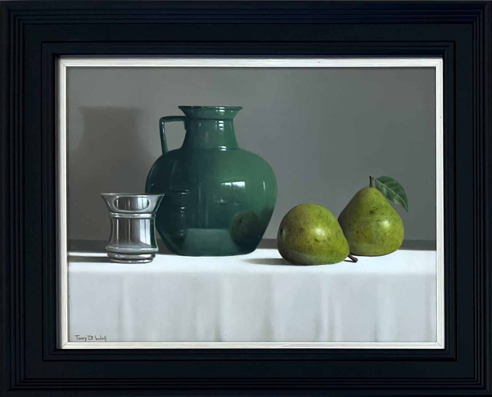 Tony de Wolf, Green Jug, Two Pears, and Silver