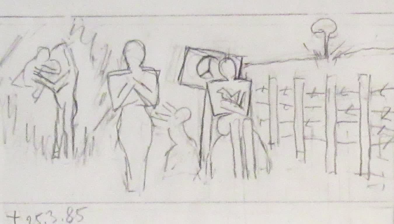 Josef Herman OBE RA, Sketch Preparatory to the picture Homage to the Women of Greenham Common III, 1985