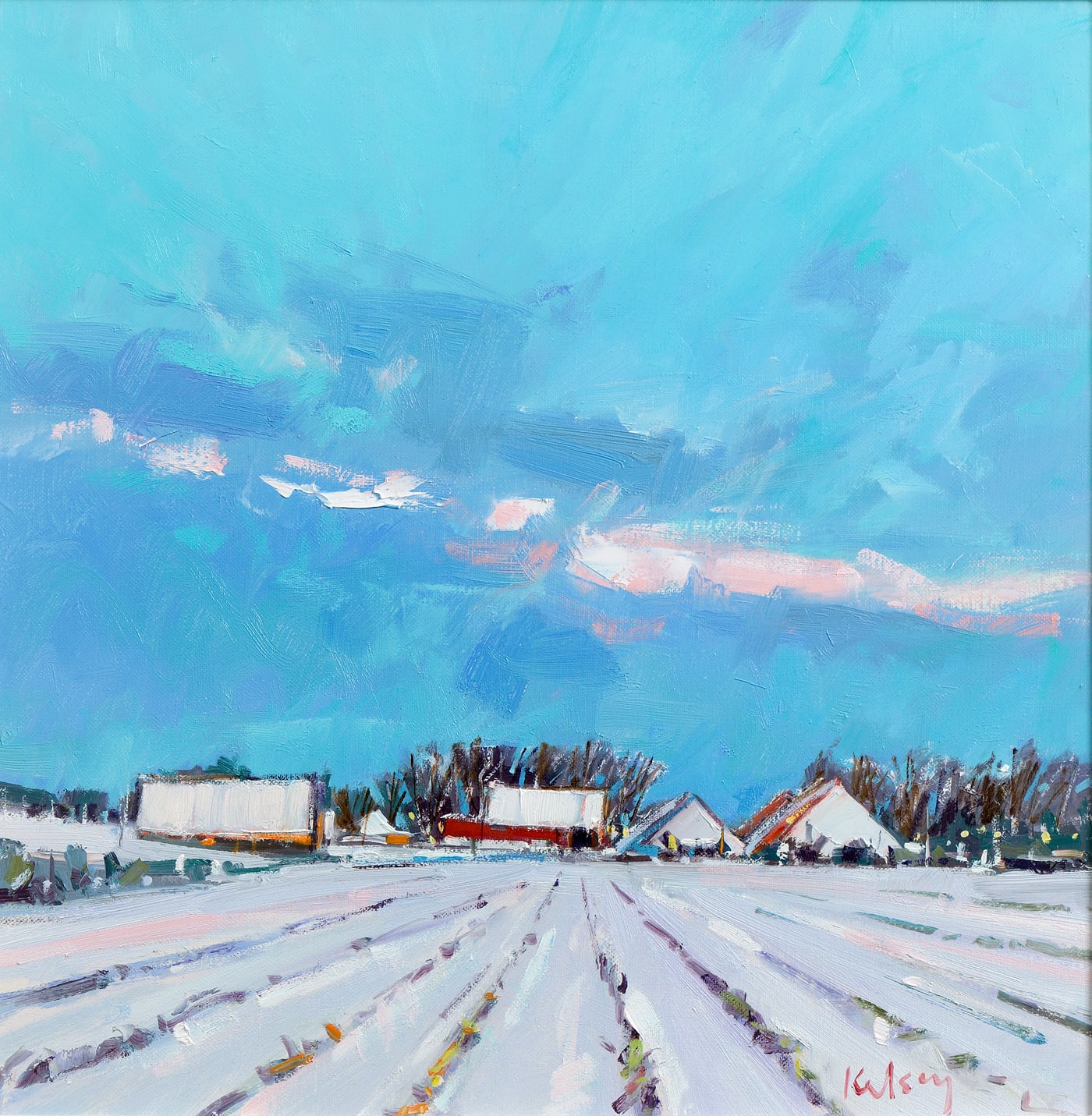 Robert Kelsey DA MUniv PAI FRSA, Suffolk Fields, Under Snow