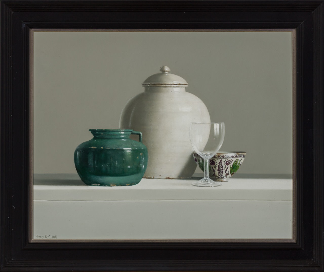 Tony de Wolf, White Vase, Green Jug, Bowl and Glass