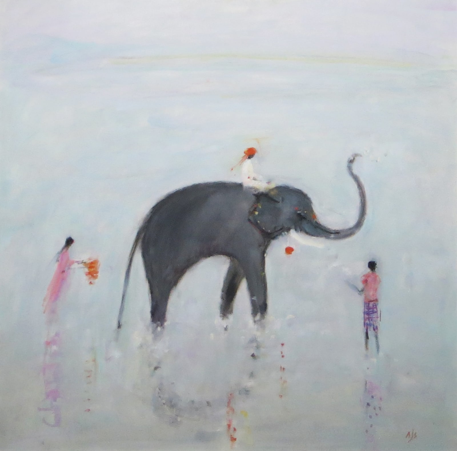 Ann Shrager NEAC, Elephant with Mahout and Two Women