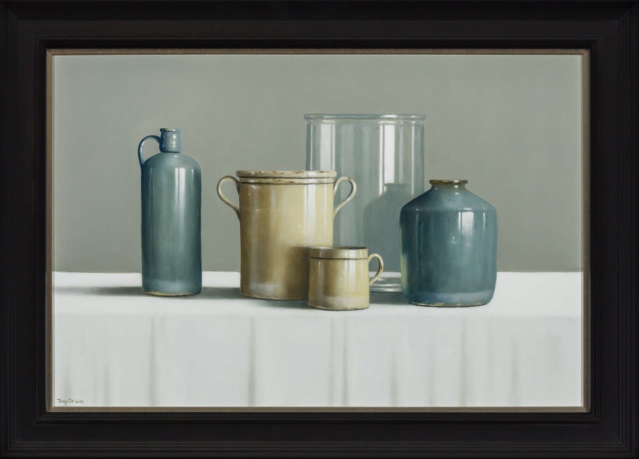 Tony de Wolf, Still Life of Four Porcelain and Glass Vessels