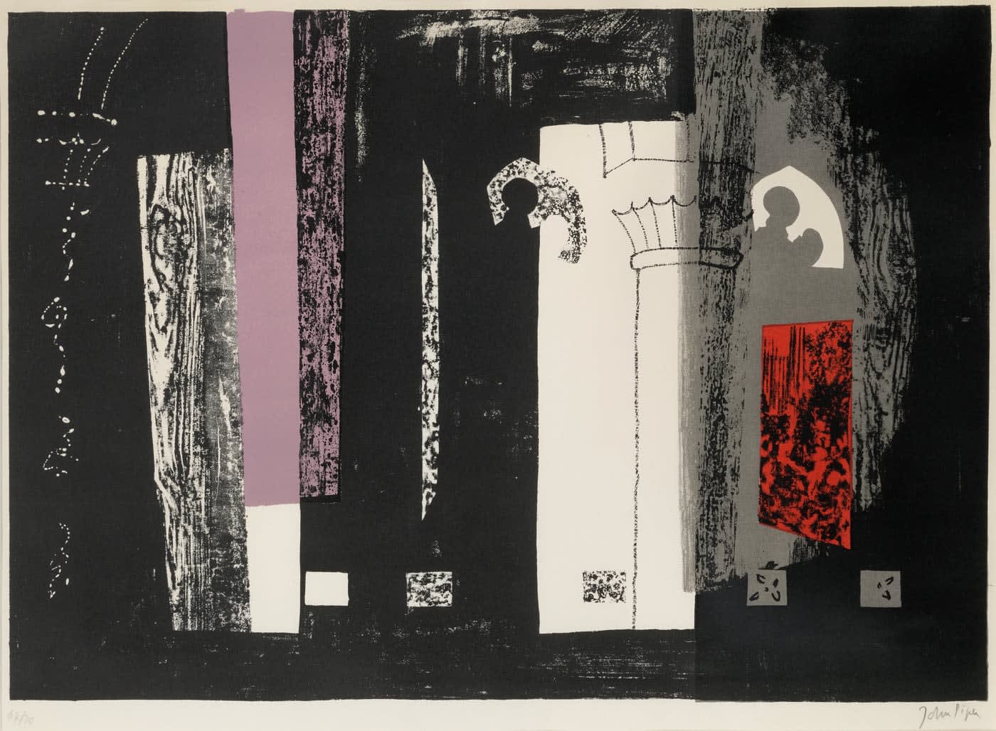 John Piper CH, Inglesham, Wiltshire: rustic medieval interior. Ed. 64/70, Levinson 132