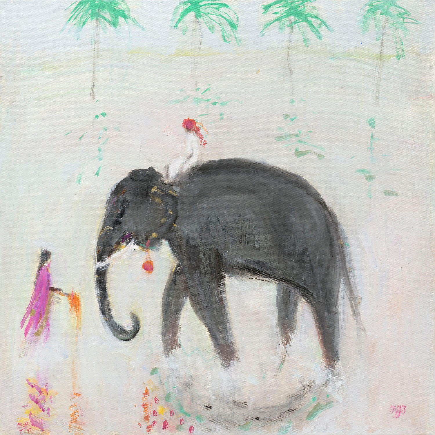 Ann Shrager NEAC, Elephant and Lady in Pink