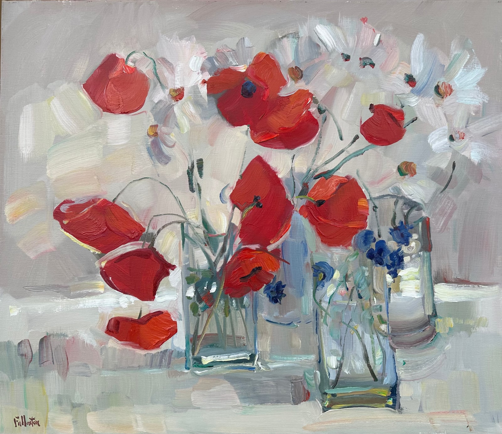 James Fullarton, Poppies with Glass Vases