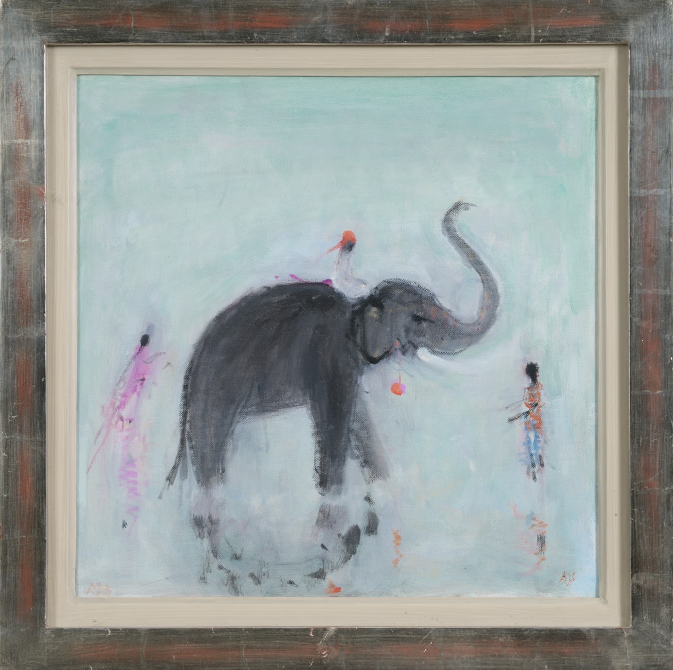 Ann Shrager NEAC, Elephant with Mahout and Two Figures in a Pool