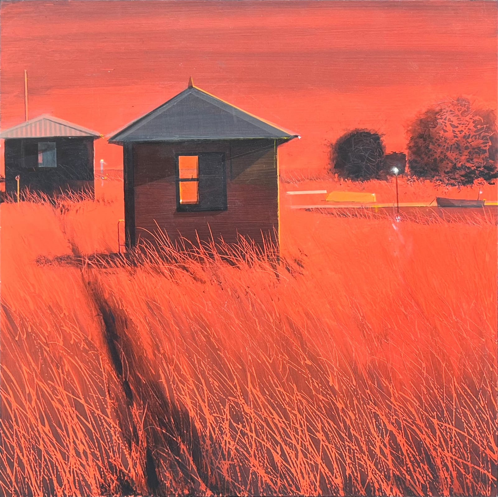 Alasdair Lindsay, Fishermen's Huts and Boats, Sunset, 2022