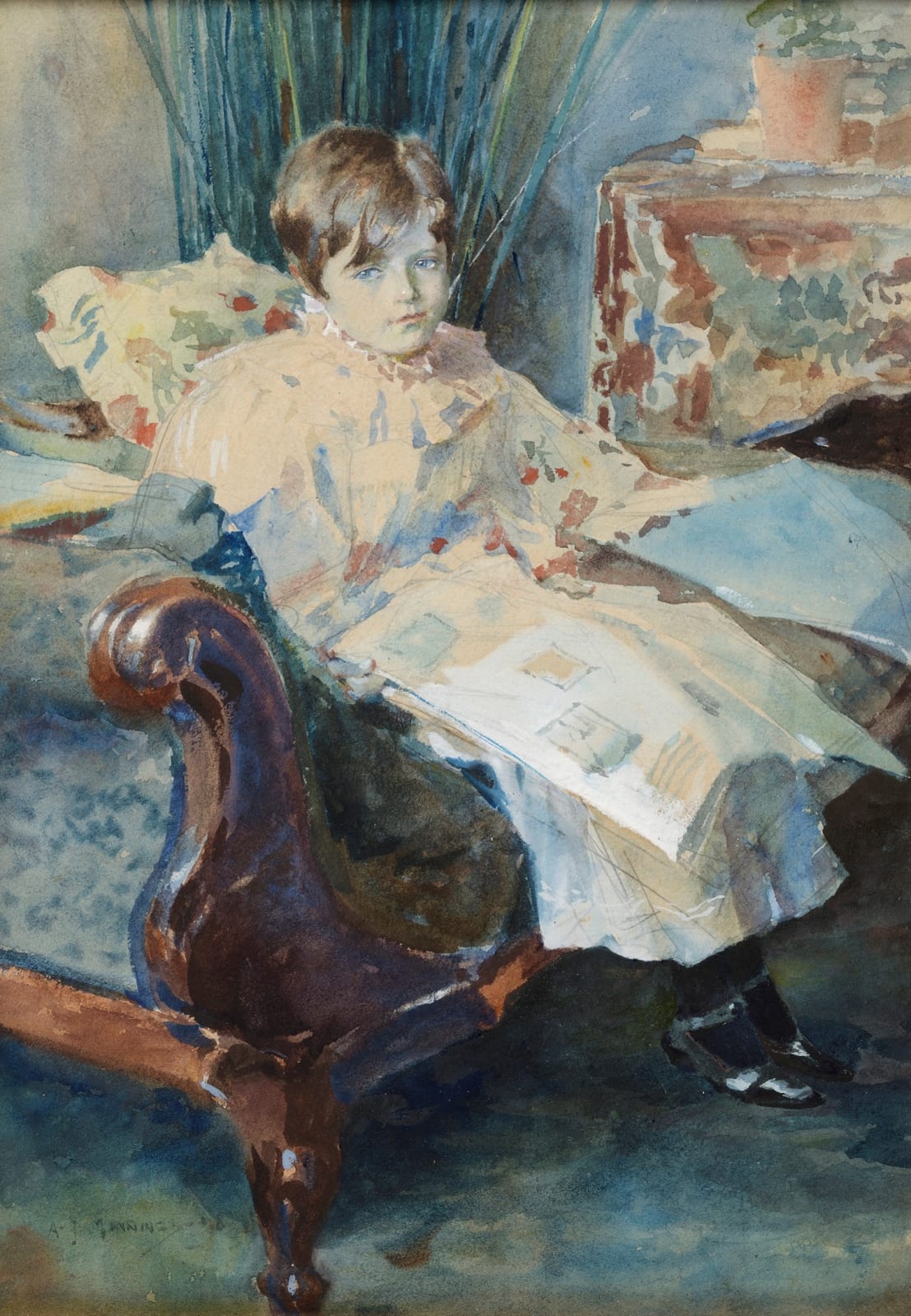 Sir Alfred J Munnings PRA RWS, Young Girl Reading