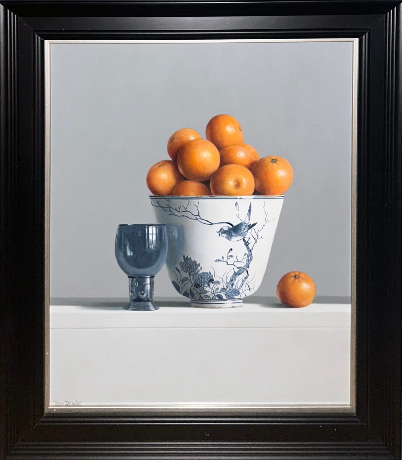 Tony de Wolf, Blue Bowl with Oranges, Blue Wine Glass and White Plate