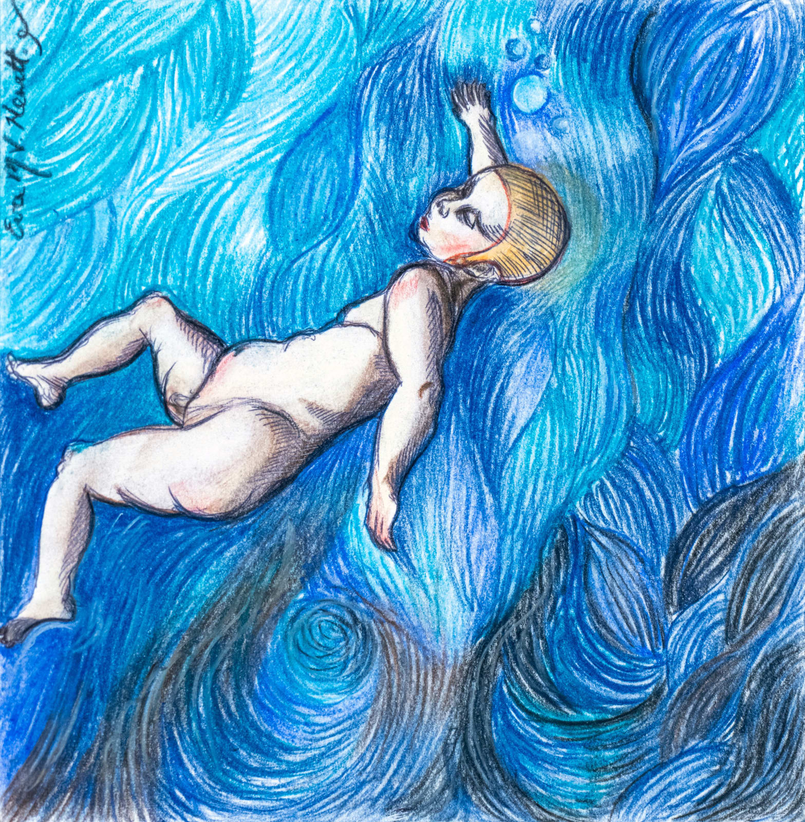 Eva M.V. Hewitt, Preparatory drawing for ‘First Swimming Lesson’, 2025