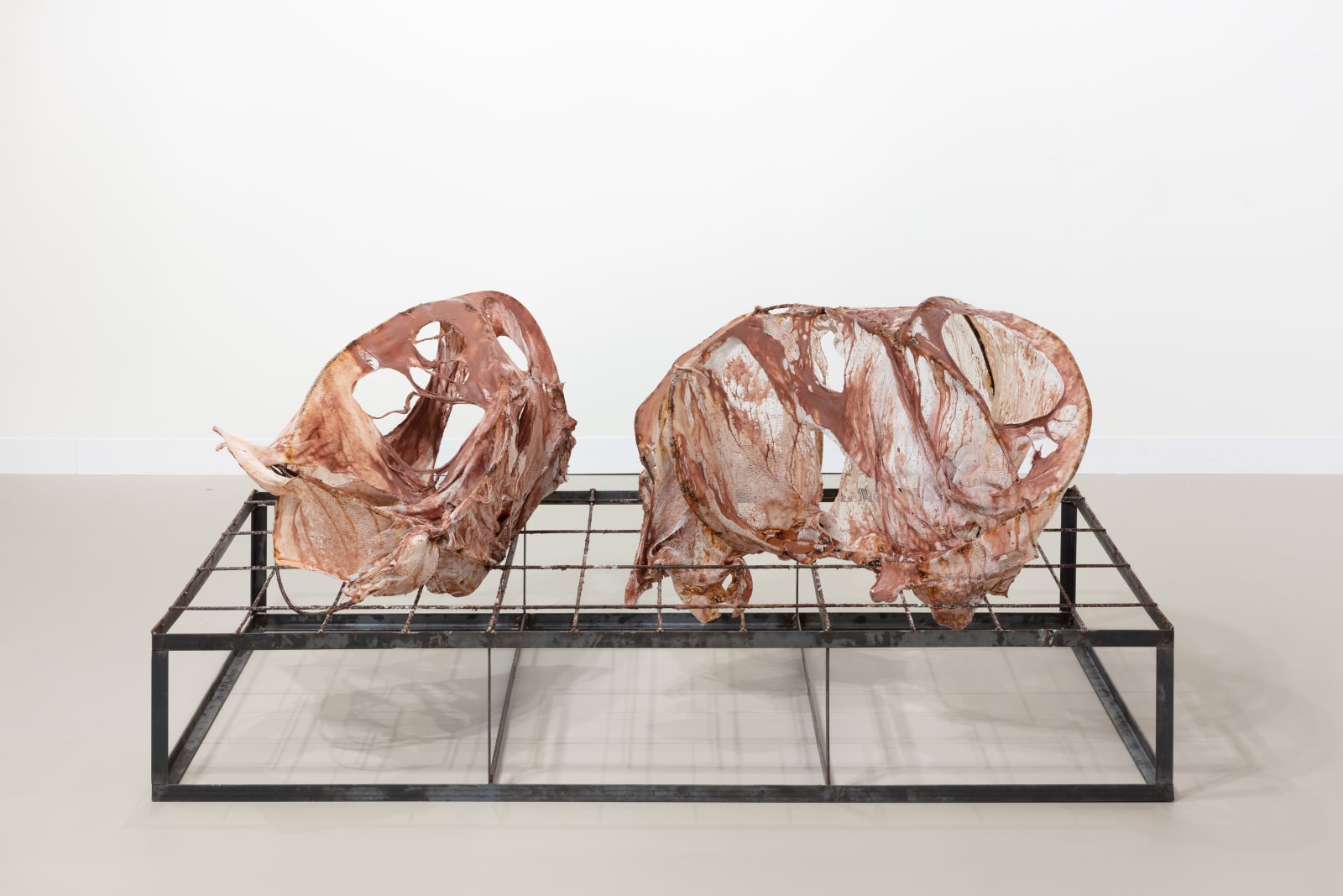 Mire Lee, Untitled (Scaffold netting skins on rebar skeleton; studio prototype #3), 2024