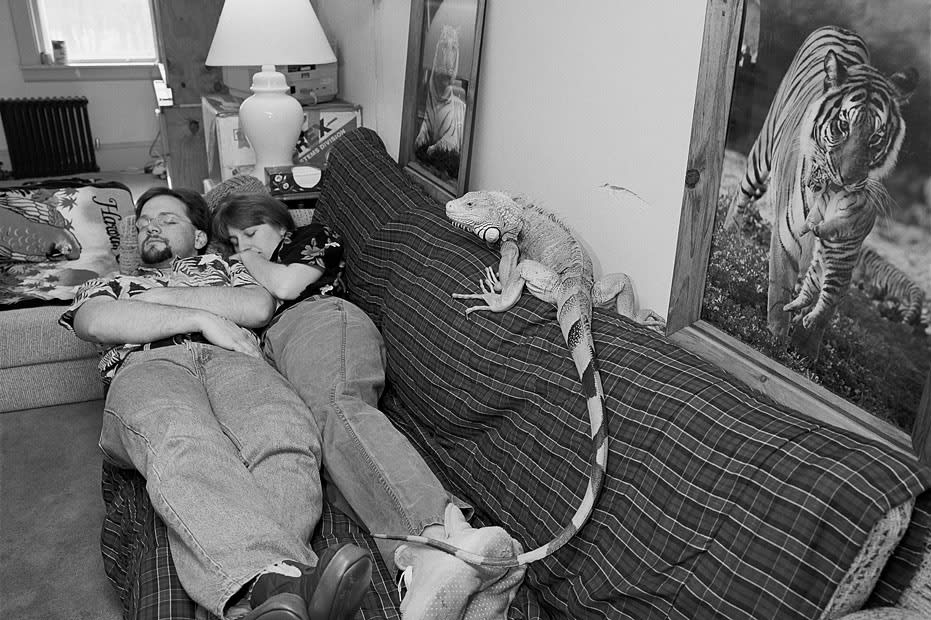 Sage Sohier, Michael and Dawn with their iguana Cecil, Bedford, Massachusetts, 1993