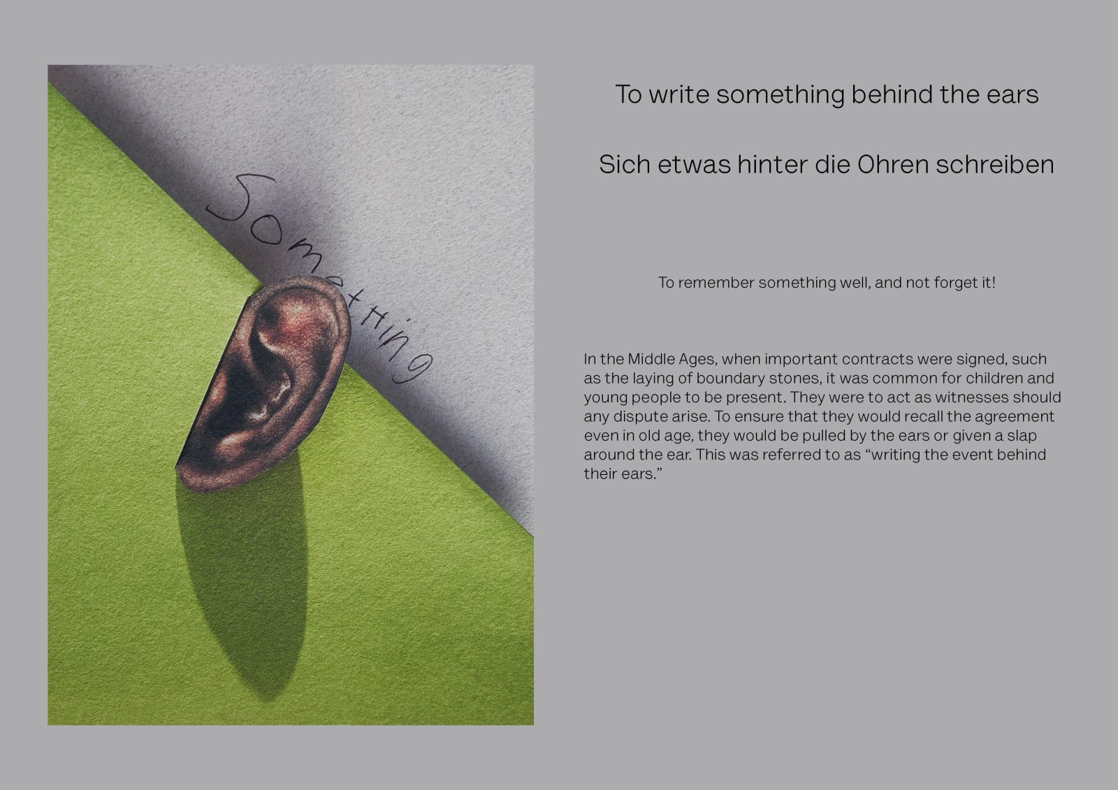 Alma Haser, To write something behind the ears (Sich etwas hinter die Ohren schreiben), 2024