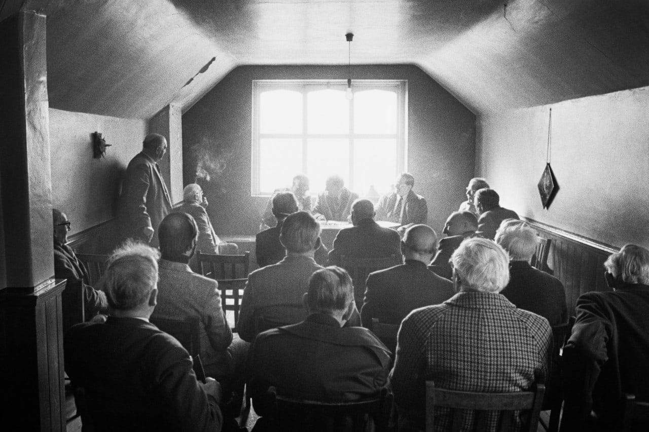 Martin Parr, The Ancient Order of Henpecked Husbands Annual General Meeting. Nazebottom, Hebden Bridge, England, 1977