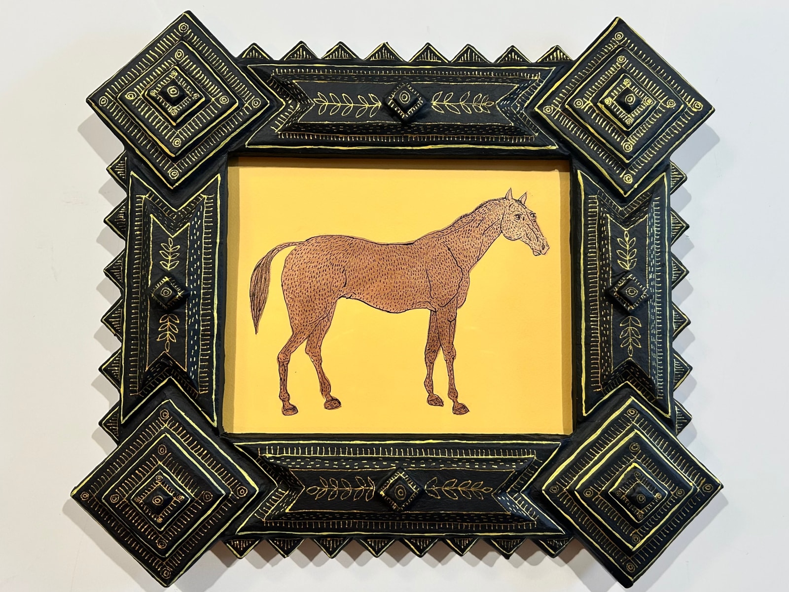 Mark Gagnon, Tramp Art Style Frame with Horse Drawing, 2025