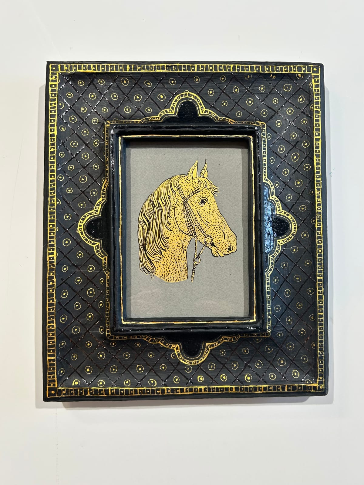 Mark Gagnon, Small Black and Gold Frame with Horse Portrait on Grey Paper, 2025