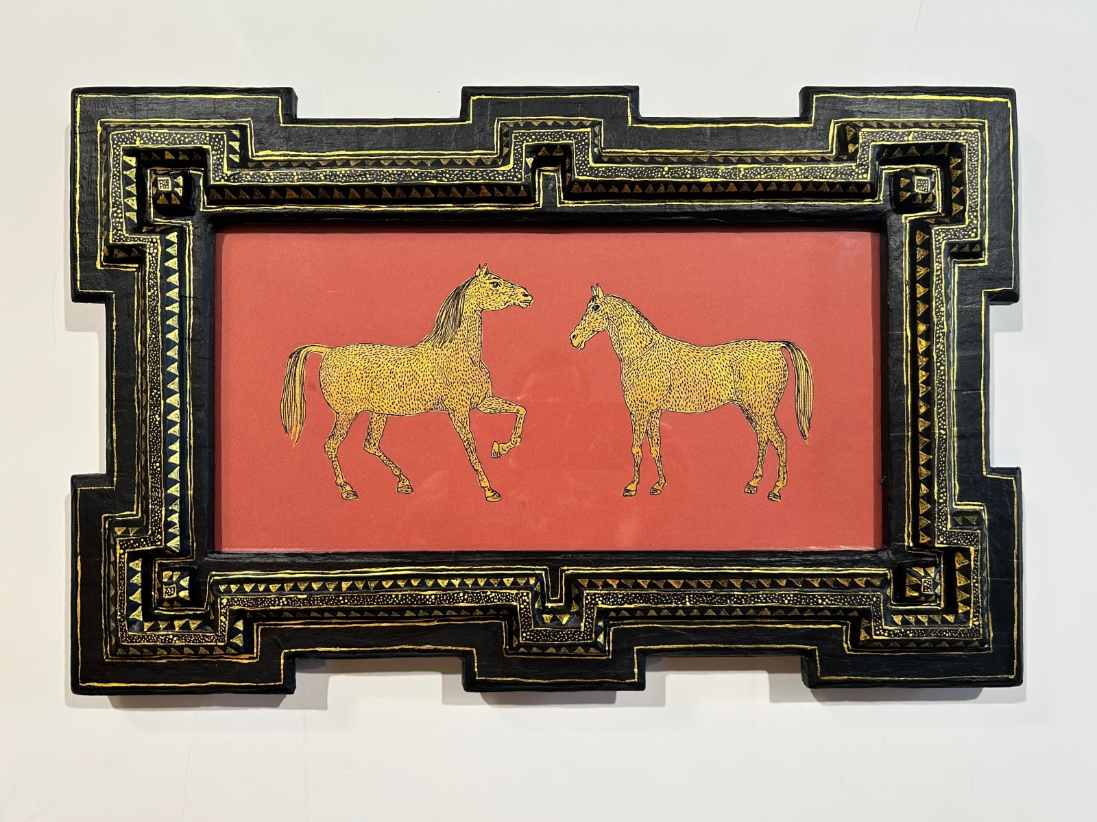 Mark Gagnon, Northern Renaissance Style Frame with Pair of Horses Drawing on Red Paper, 2025
