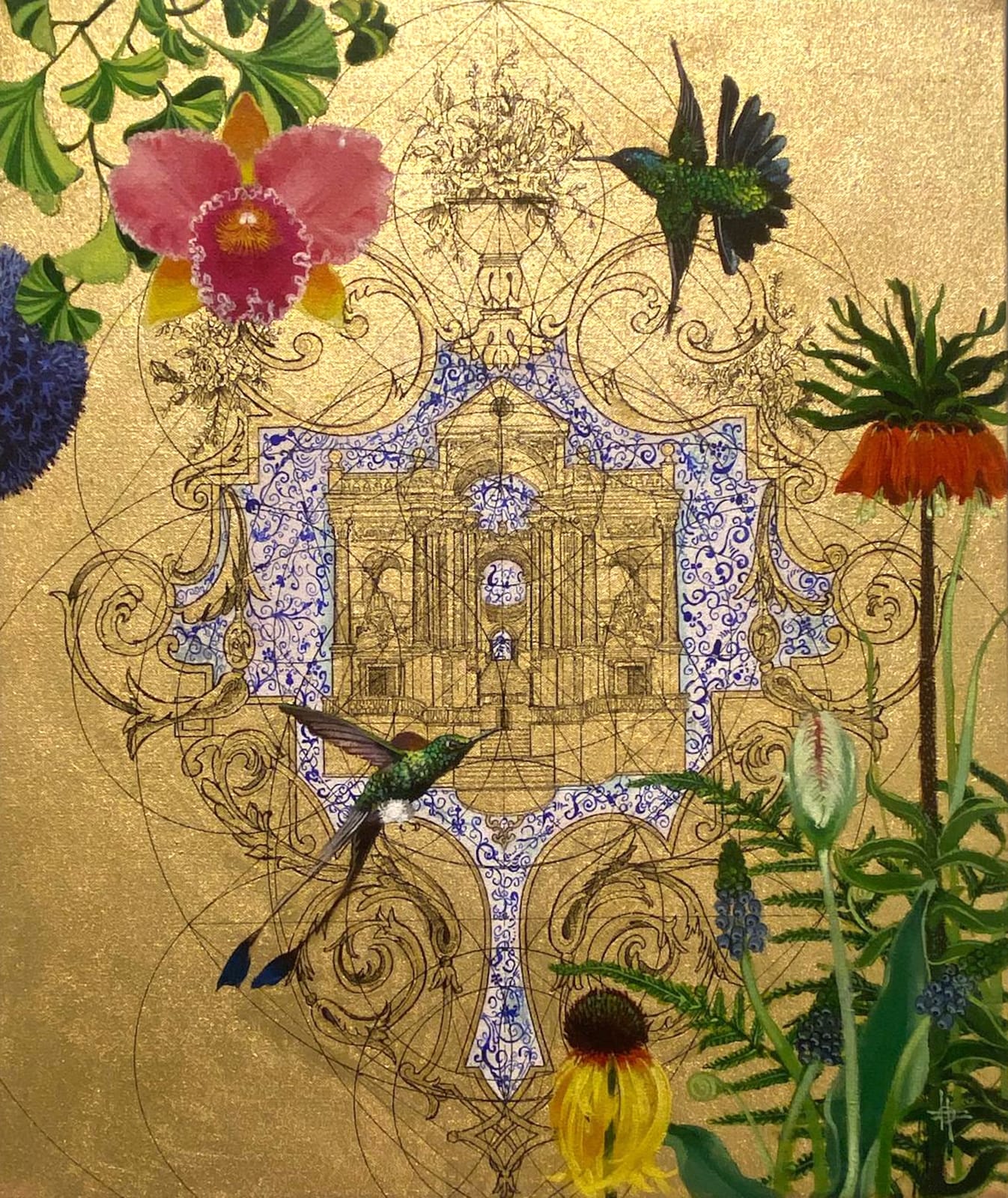 Marco Araldi, Artist, Kin 4, ken wai lee, Gold leaf, Painting, drawing, birds, nature, Turner Art Perspective, Essex Chelmsford Art Gallery