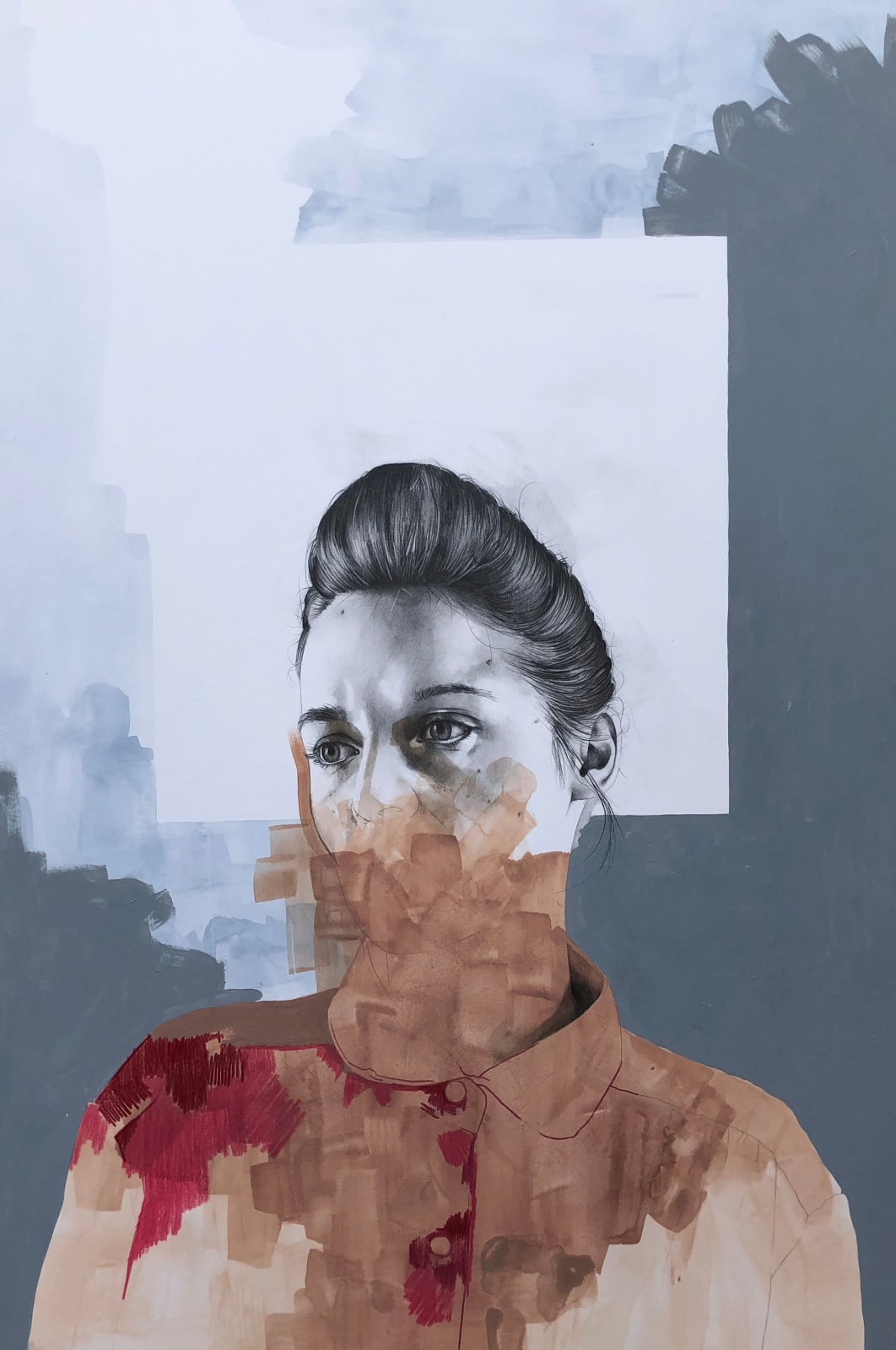 Half painted half pencil drawn woman