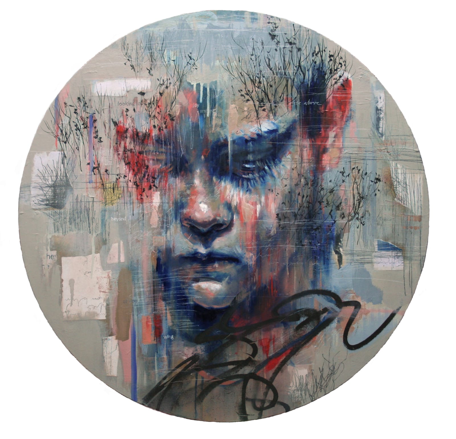 toni cogdell Bristol painting using canvases oil paint and wood to create abstract figurative paintings