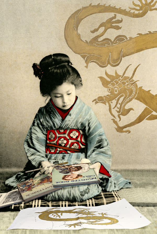 Geisha Girl looking at Playboy magazines