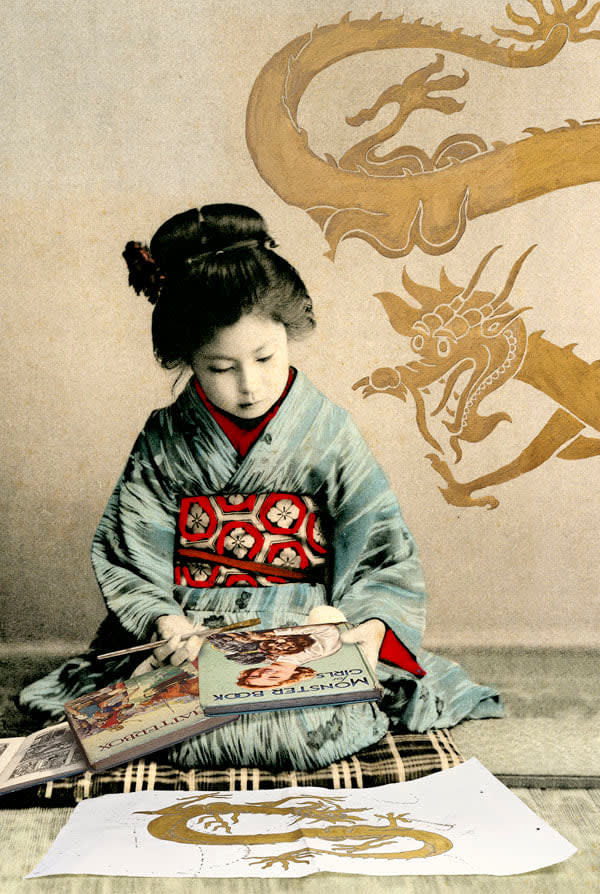 Geisha Girl looking at Playboy magazines