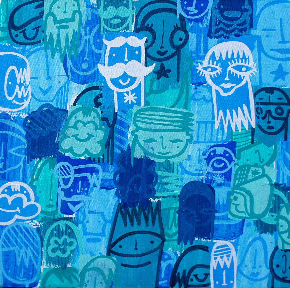 Blue faces street art style painting