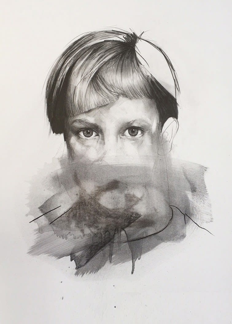 Charcoal half smudged face of young boy