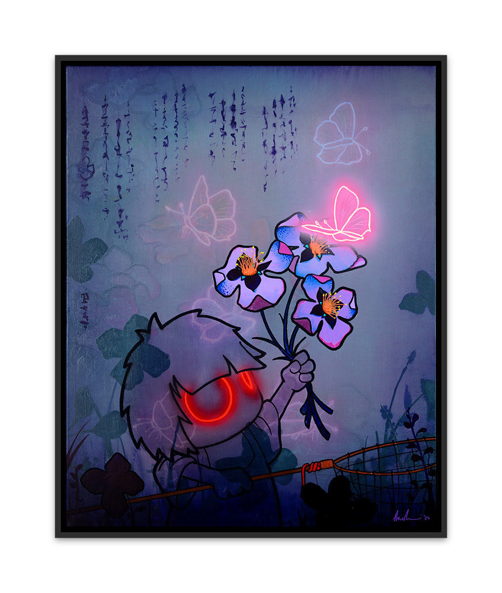 Tom Lewis, Artist, Shadó & Swallowtail, Neon, Pruple, Red, Flowers, Turner, Art Perspective, Essex Chelmsford Art Gallery