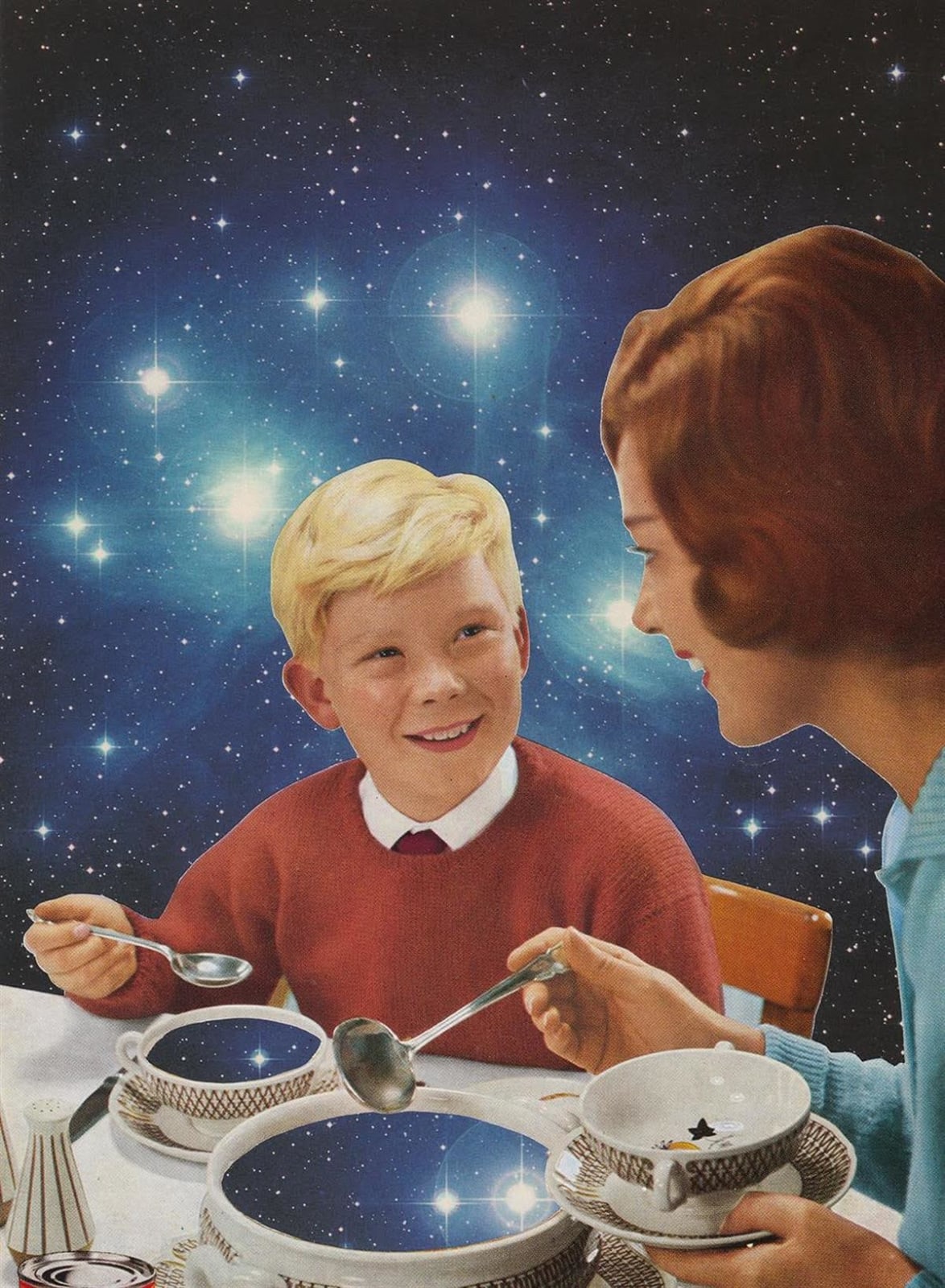 Joe Webb original collage cosmic soup in space