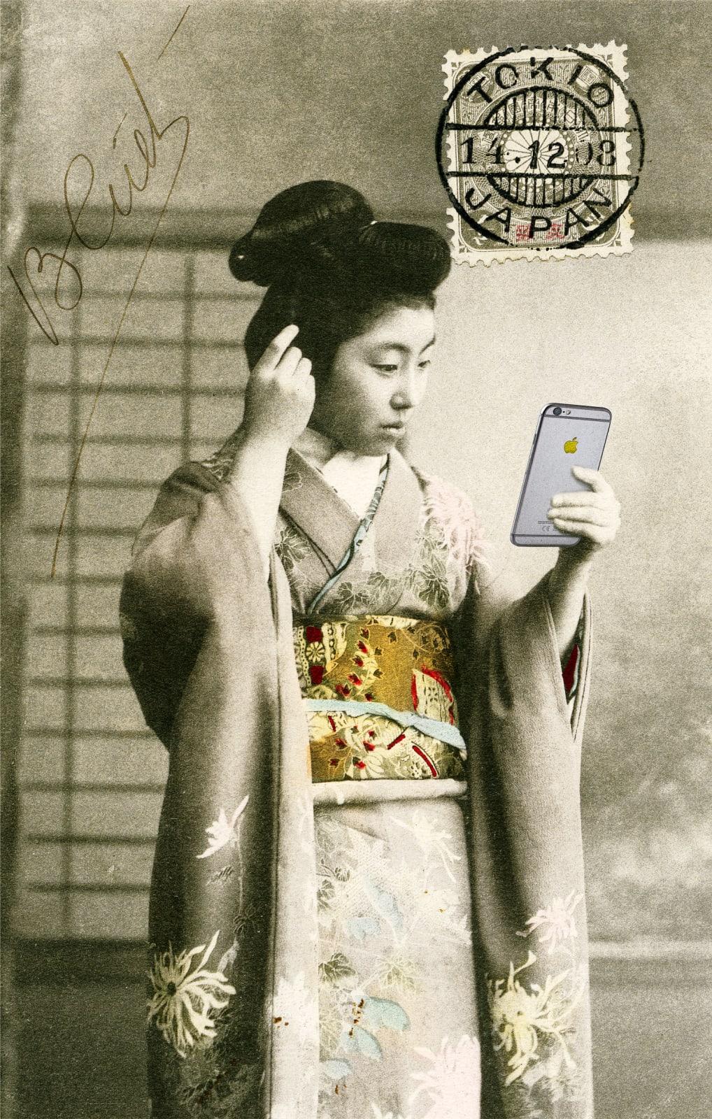 Geisha Girl holding iPhone