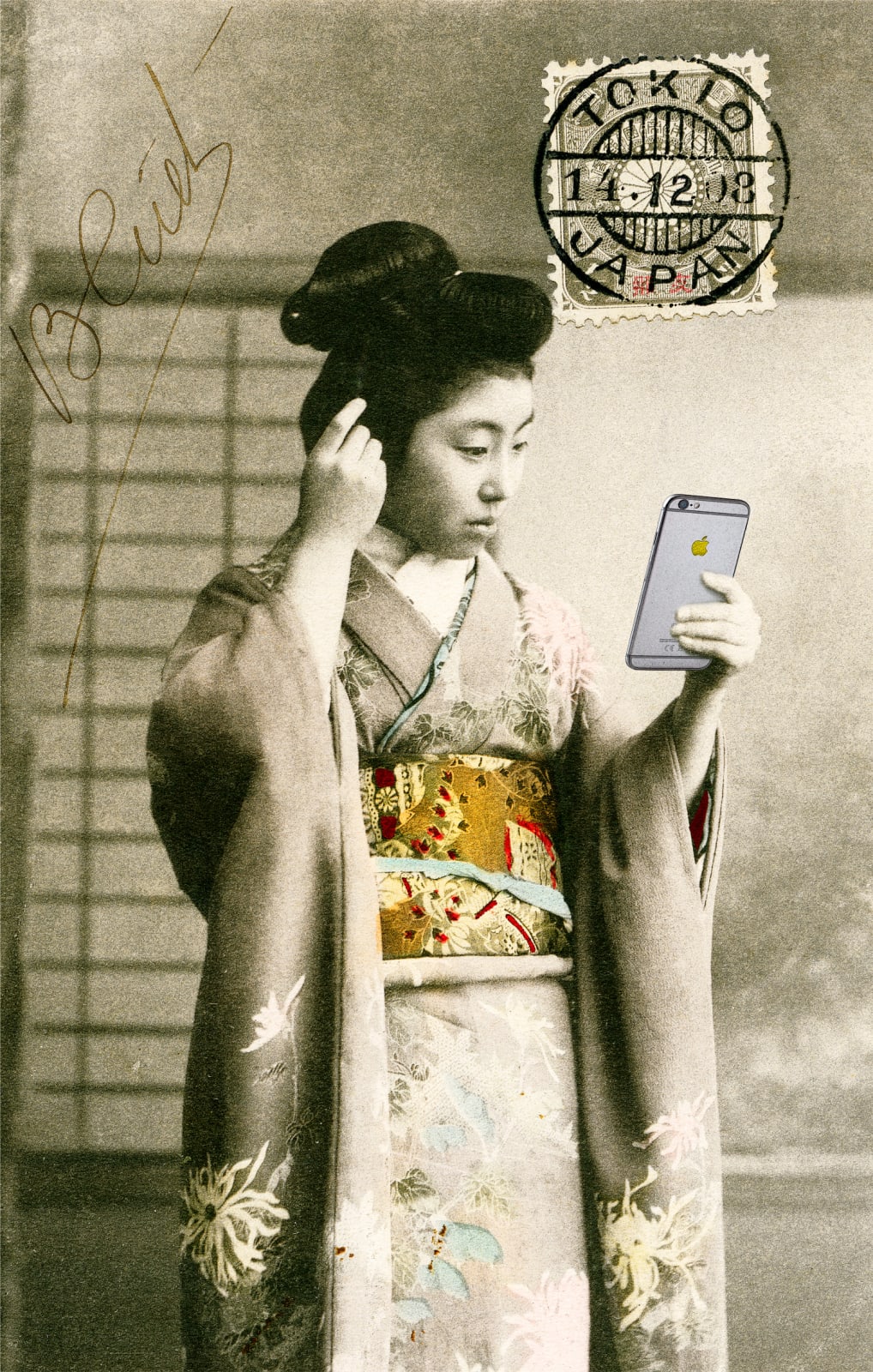 Geisha Girl holding iPhone