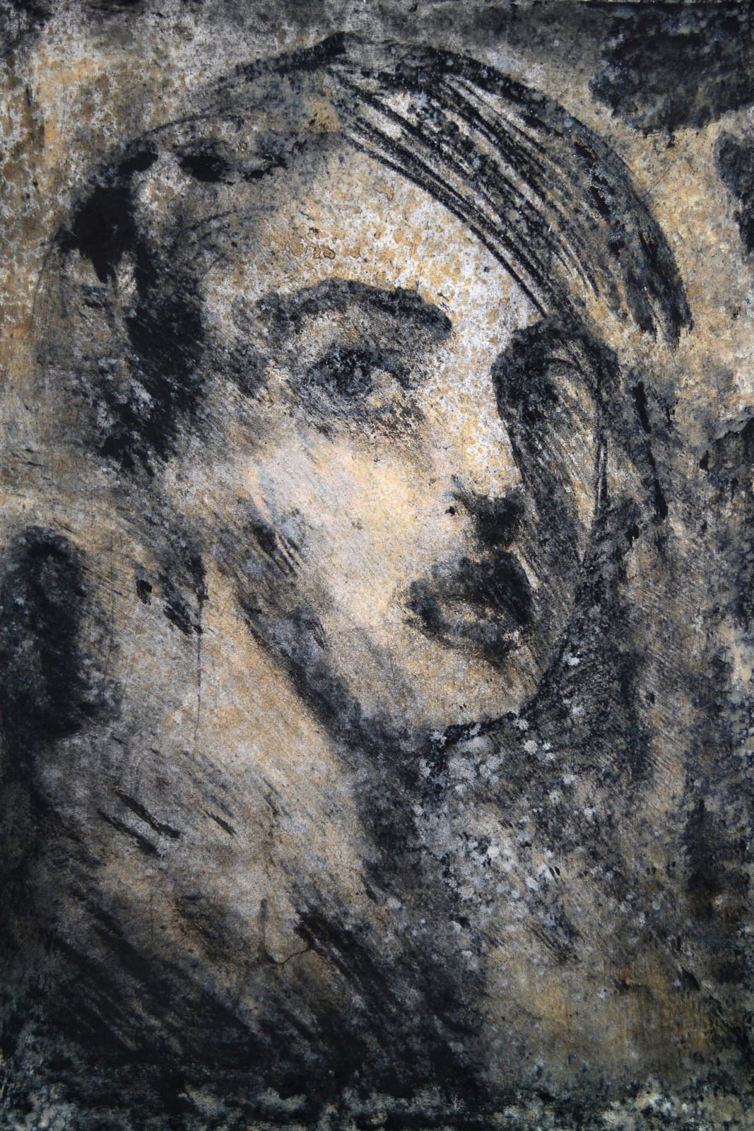 Corinna Button charcoal girl on canvas