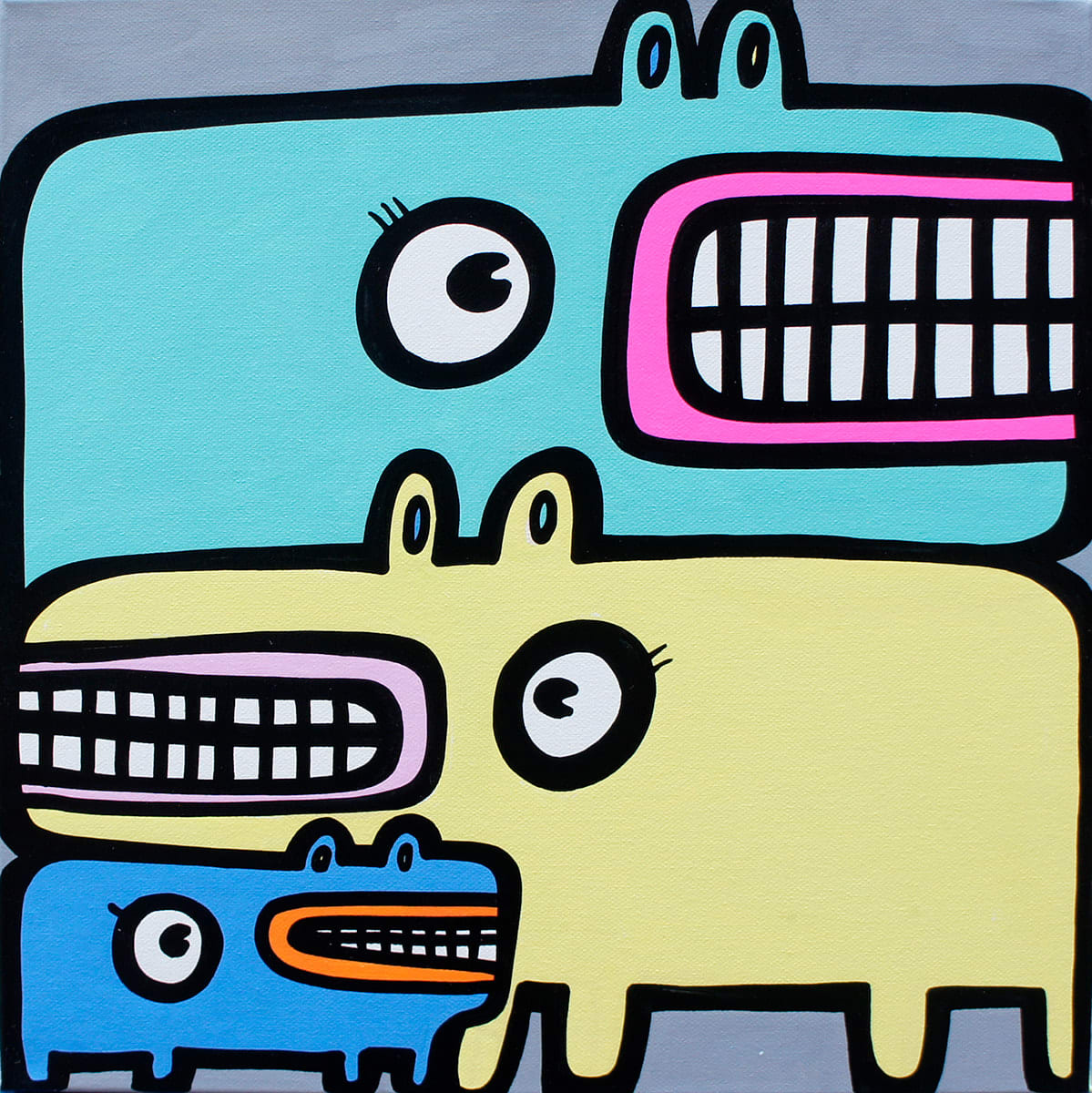Three cartoon animals street style painting