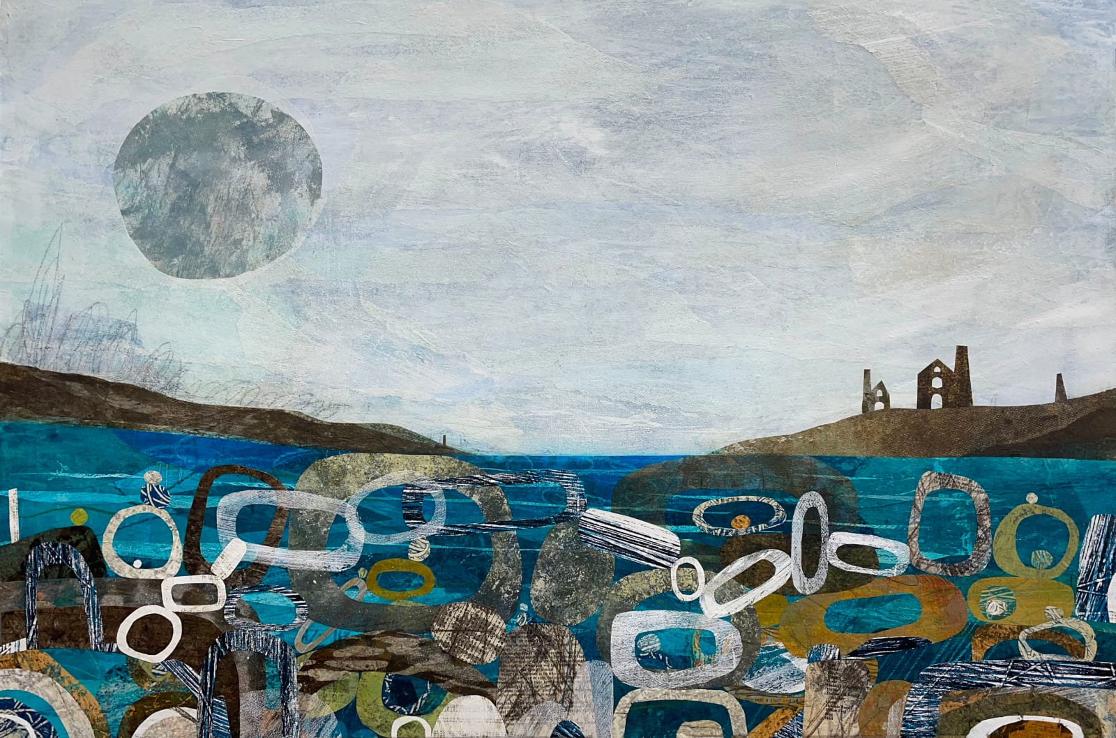 Jane Wilson, The Balance Of Tide And Time, Seascape, Cornwall, Moon, Nature, Green Grey, Turner Art Perspective, Essex Chelmsford Art Gallery