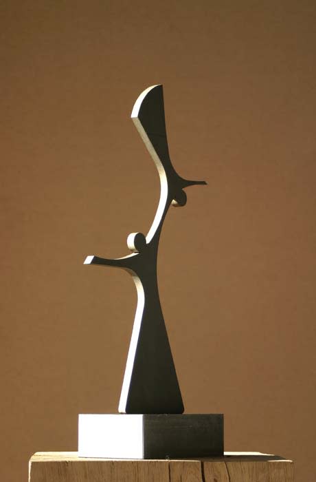 Mild steel mother and child sculpture on plinth