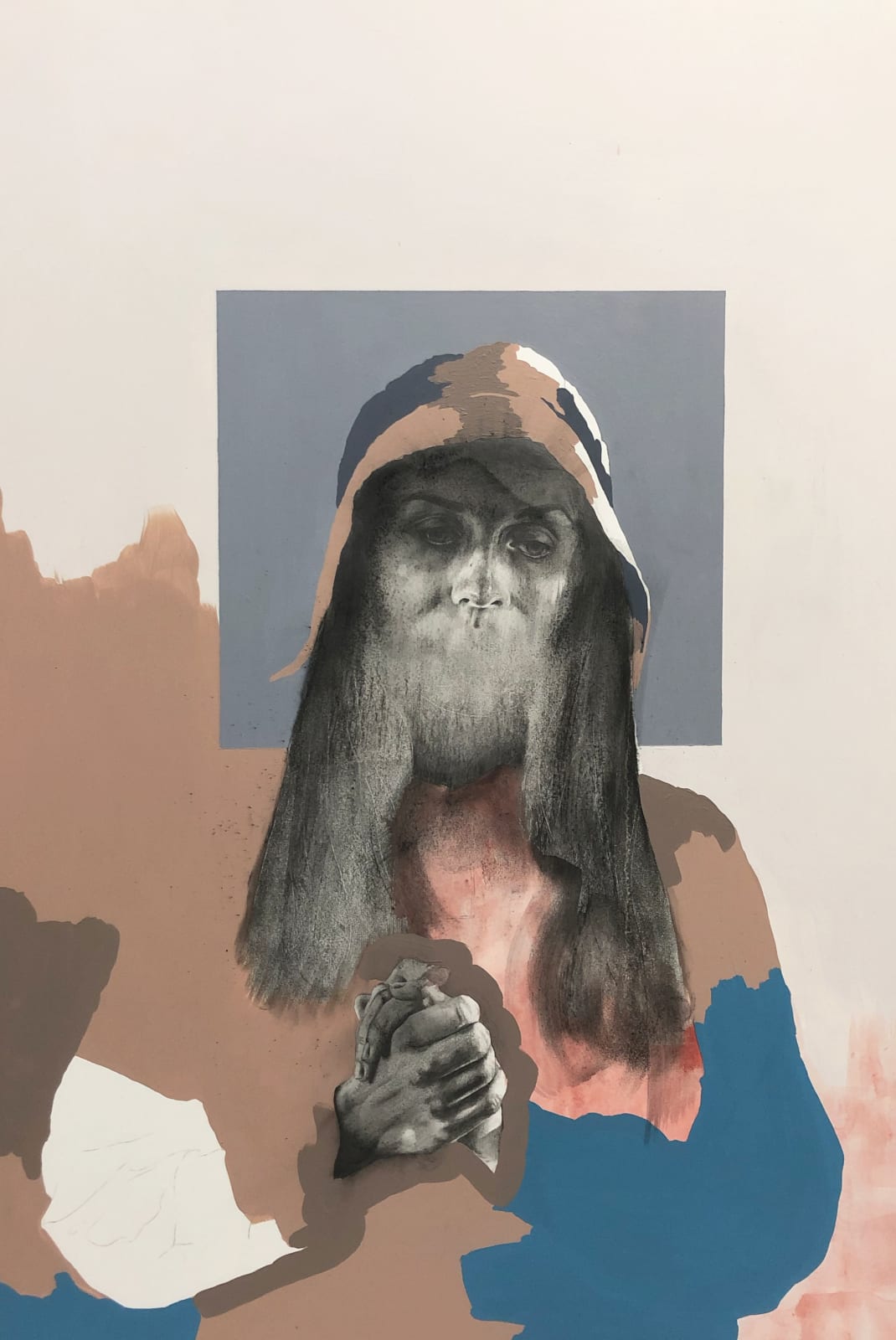 Painted and pencil drawn woman
