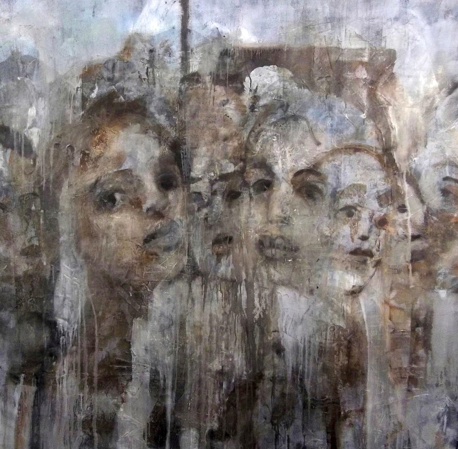 Corinna Button oil on canvas brown shades & faces of girls