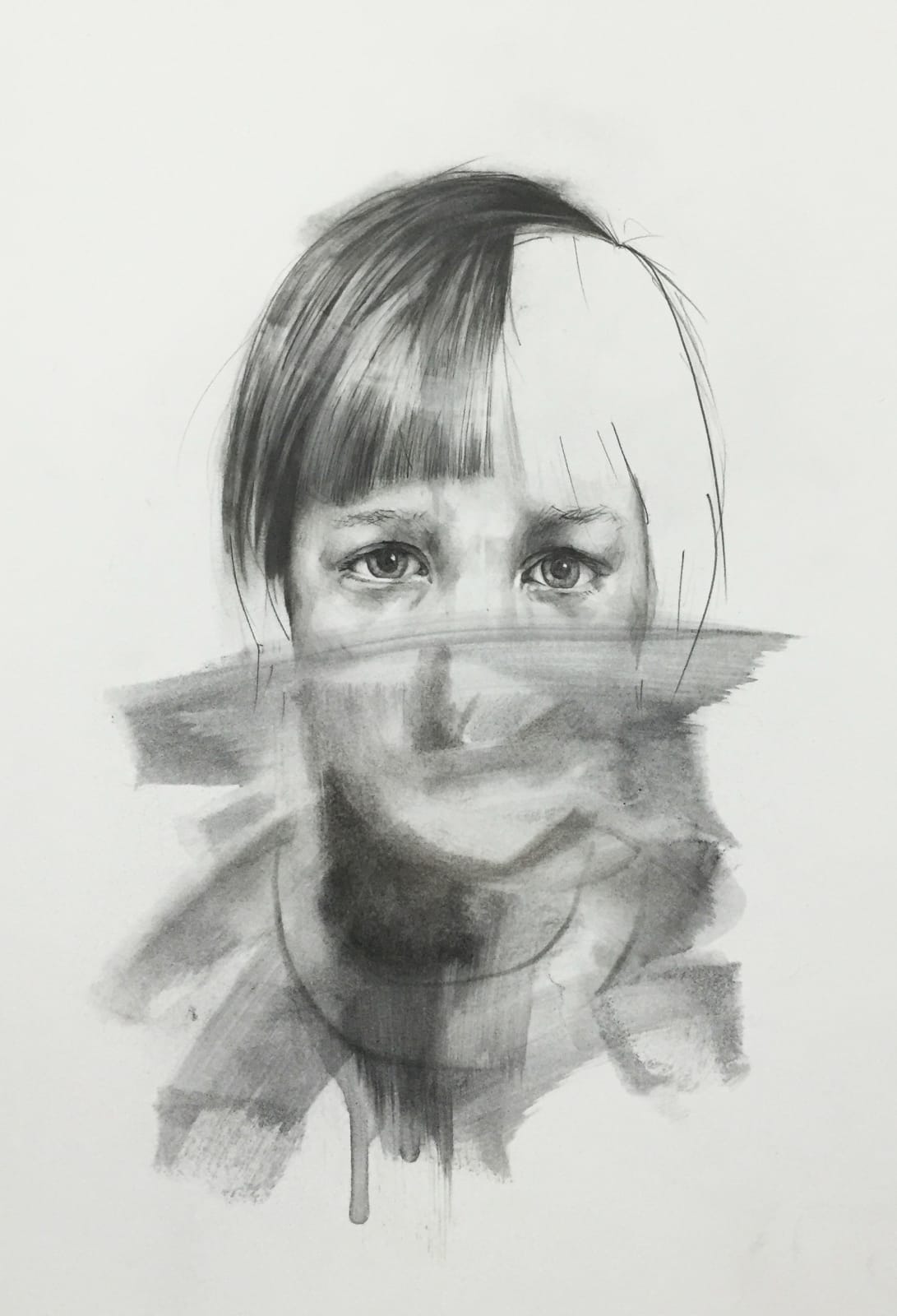 Charcoal drawn portrait of child
