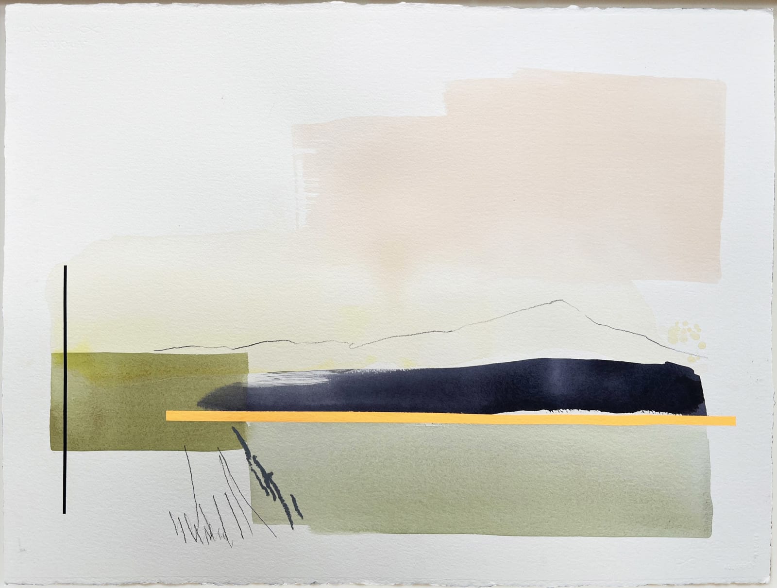 Anna F Macdonald, Artist, Arizona XXIII, Abstract, Black, Yellow, Green, Work on Paper, Original Art, Turner Art Perspective, Essex Chelmsford Art Gallery