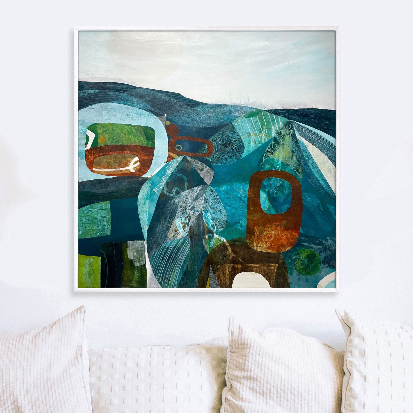 Jane Wilson, Glimpses of the Past, Abstract, on Canvas, Abstract, Blue Art, Green Art, Brown Art