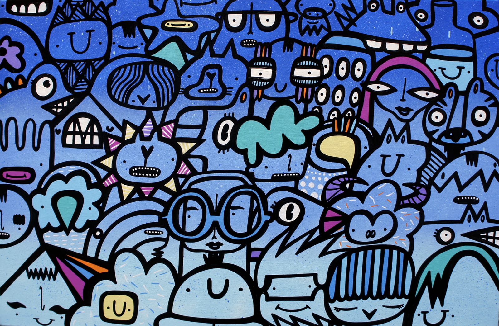 Blue street style cartoon art painting