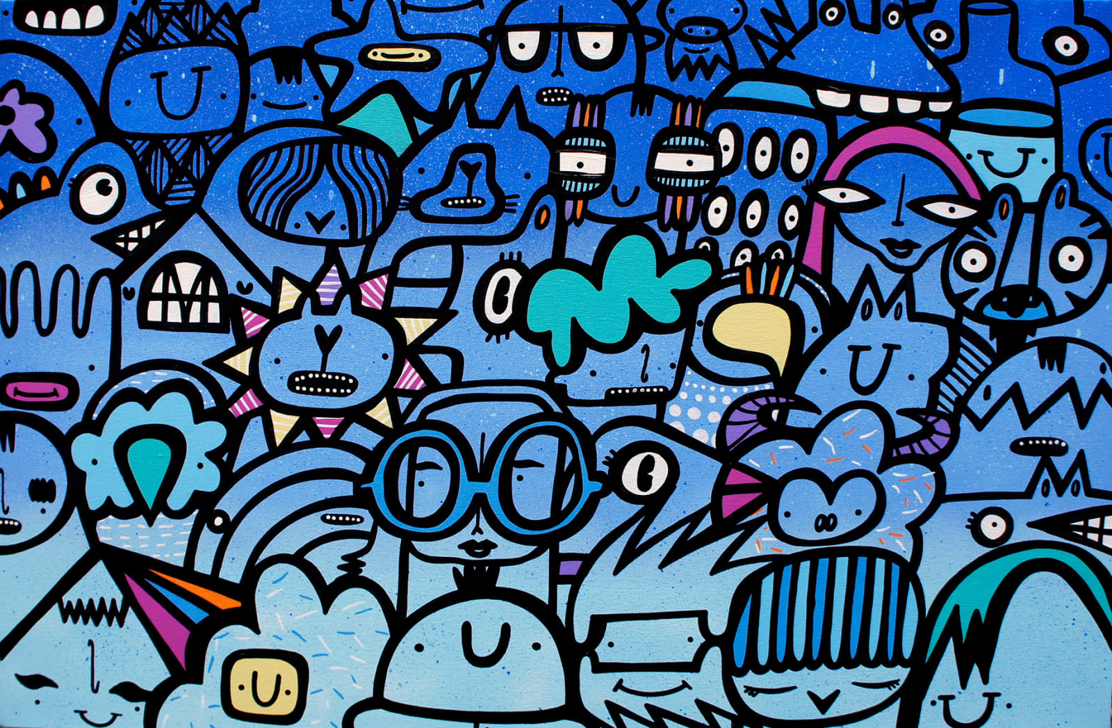 Blue street style cartoon art painting