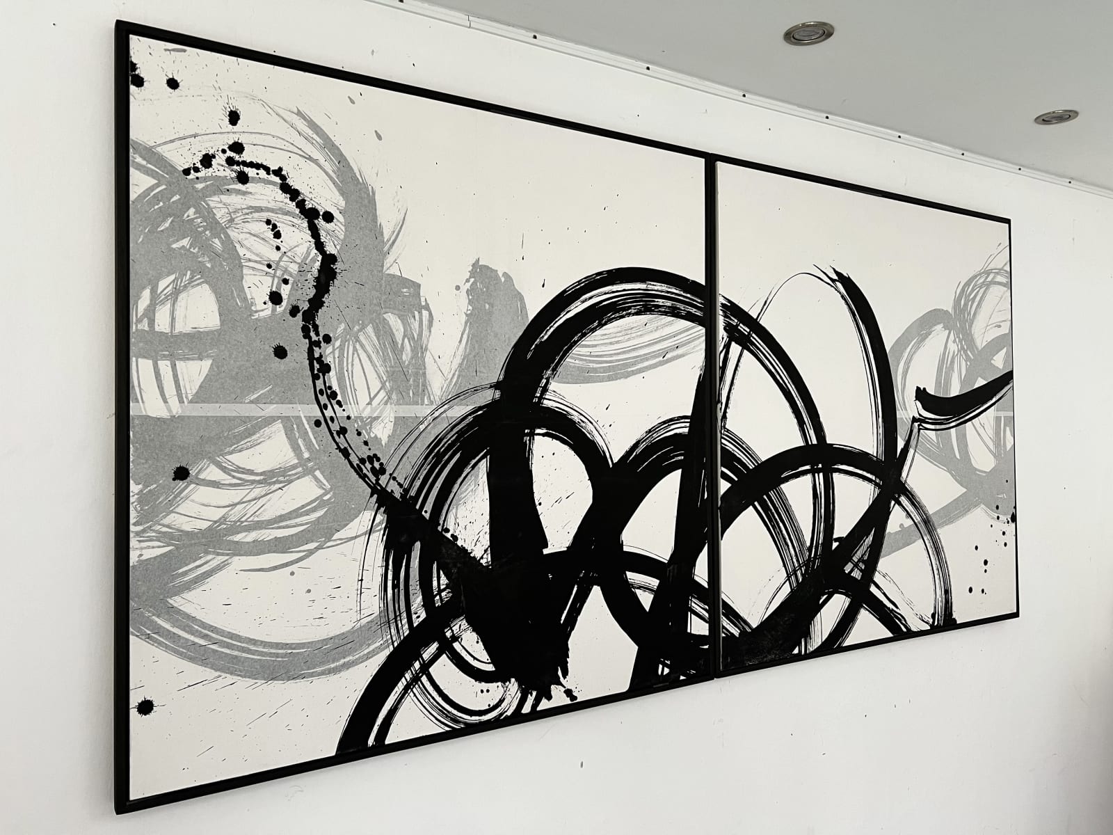 Indian Ink on paper by Abstract artist Rod McIntosh titled Knock Back Bounce Back, depicting gestural brush strokes. Turner Art Perspective Essex Gallery