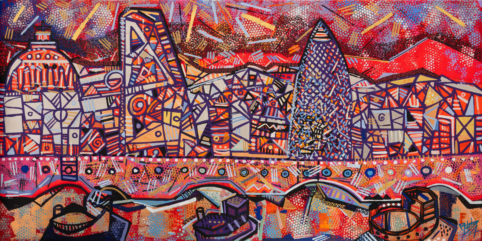 Ben Mosely Artist Limited Edition Print London Sunset red purple Turner Art Perspective Essex Art Gallery