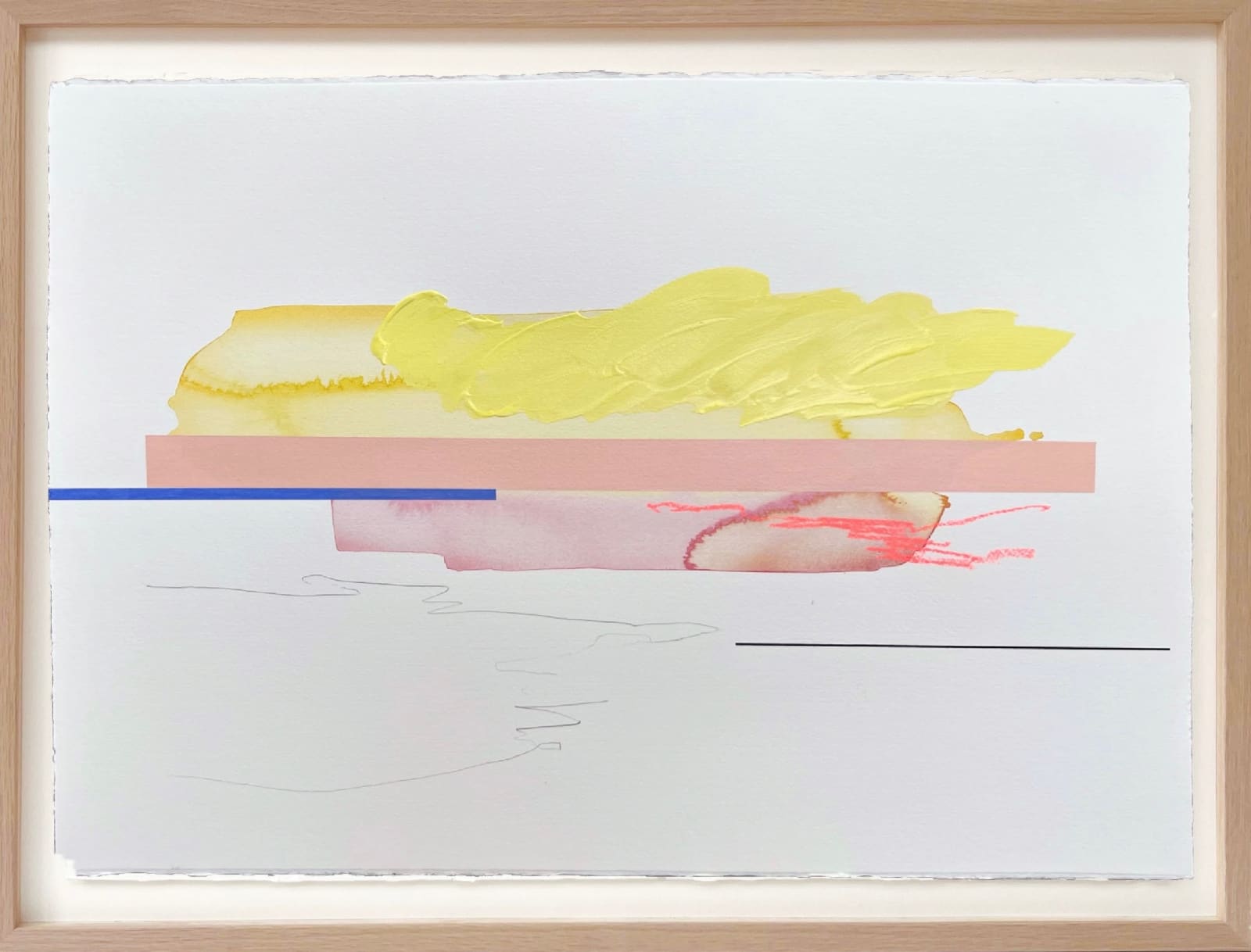 Anna F Macdonald, Artist, Le Bois Plage VIII, Abstract, Yellow, Pink, Blue, Work on Paper, Original Art, Turner Art Perspective, Essex Chelmsford Art Gallery