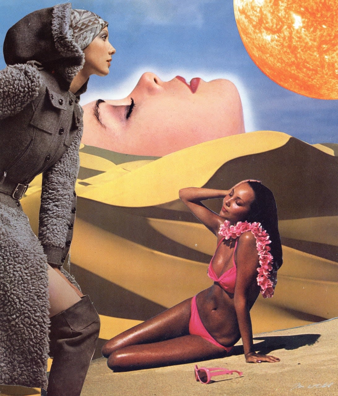 Joe Webb original collage girls sunbathing in the desert